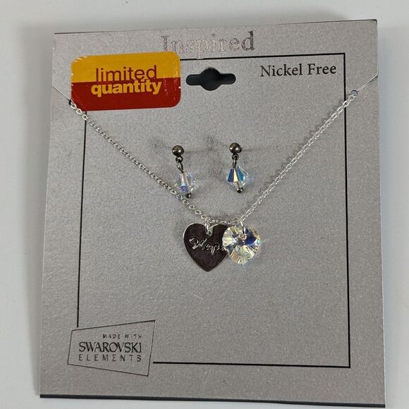 Inspired Crystal Heart Silver Plated Pendant‎ & Necklace 16" New - Picture 1 of 5